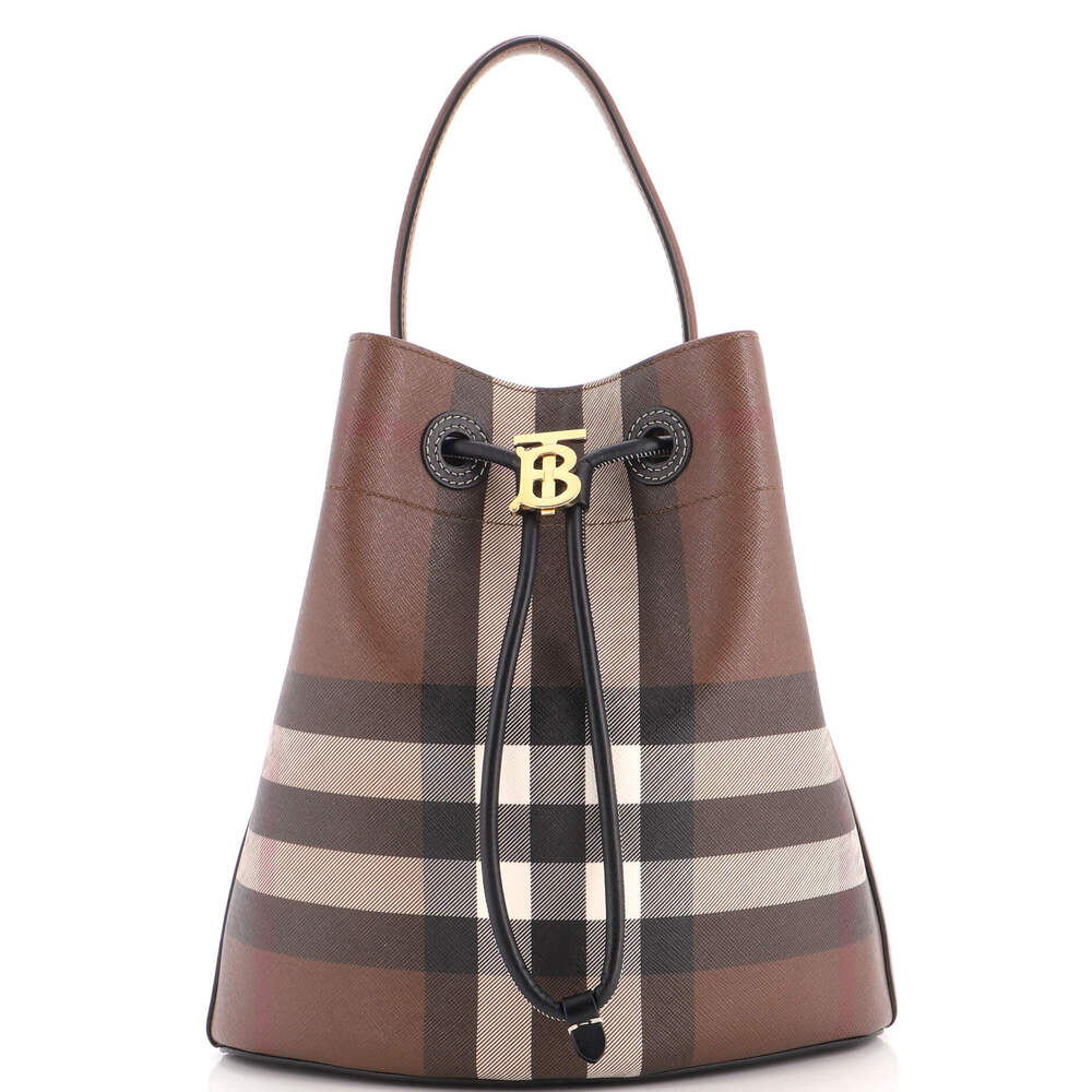 Burberry Small TB Drawstring Bucket Bag Check E-Canvas